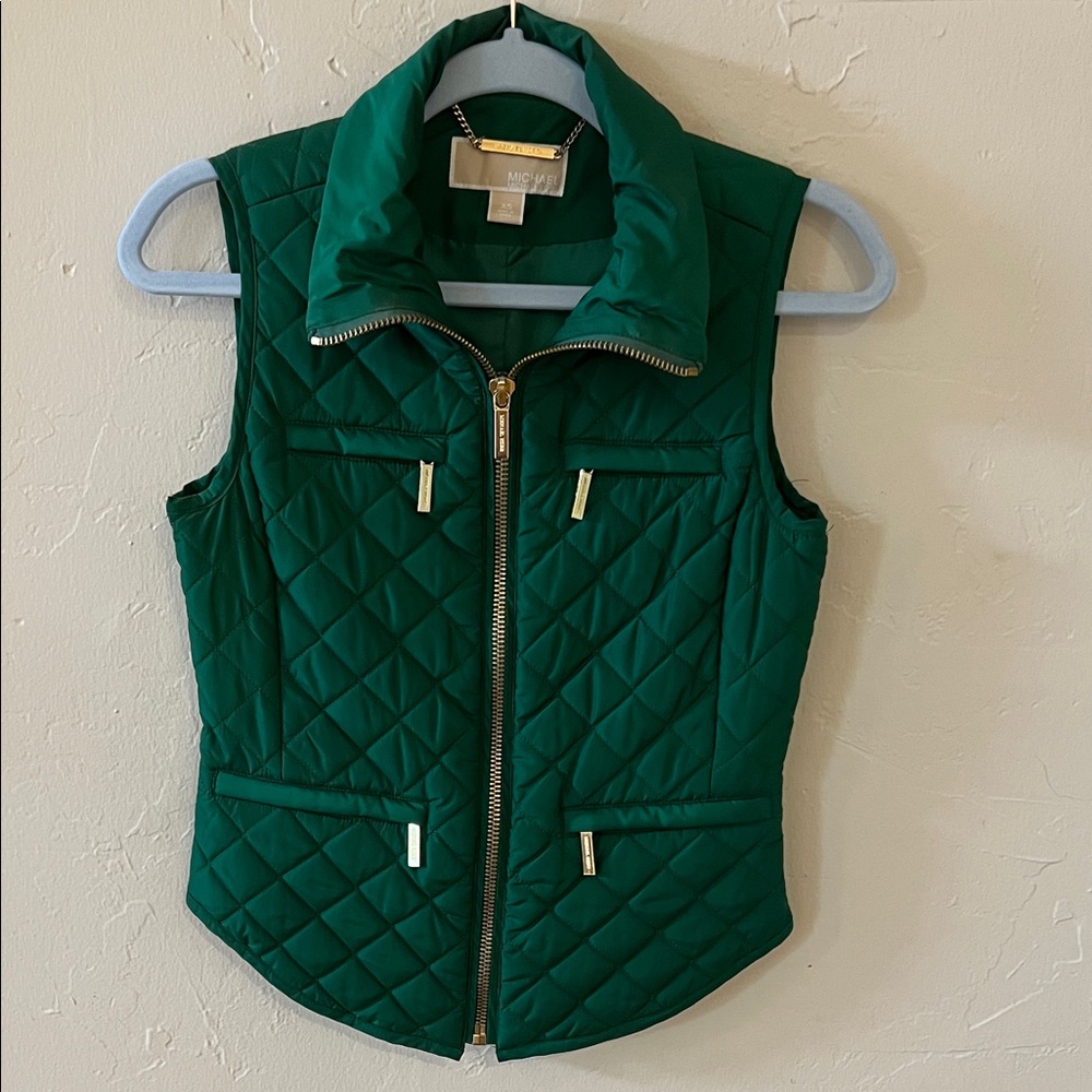 MICHAEL Michael Kors Emerald Quilted Vest with Gold Details Size XS